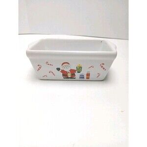 Michael’s Stoneware Christmas White Ceramic Happy Holidays Mini Loaf Pan Santa